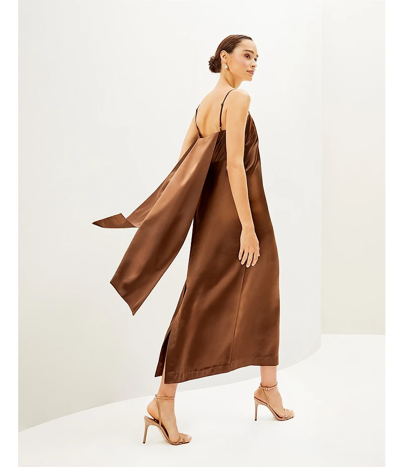 Le' AL.X Satin Square Neck Spaghetti Strap Column Coordinating Maxi Dress