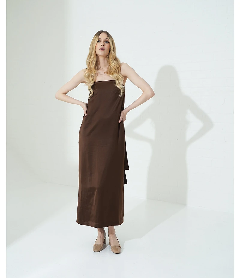 Le' AL.X Satin Square Neck Spaghetti Strap Column Coordinating Maxi Dress