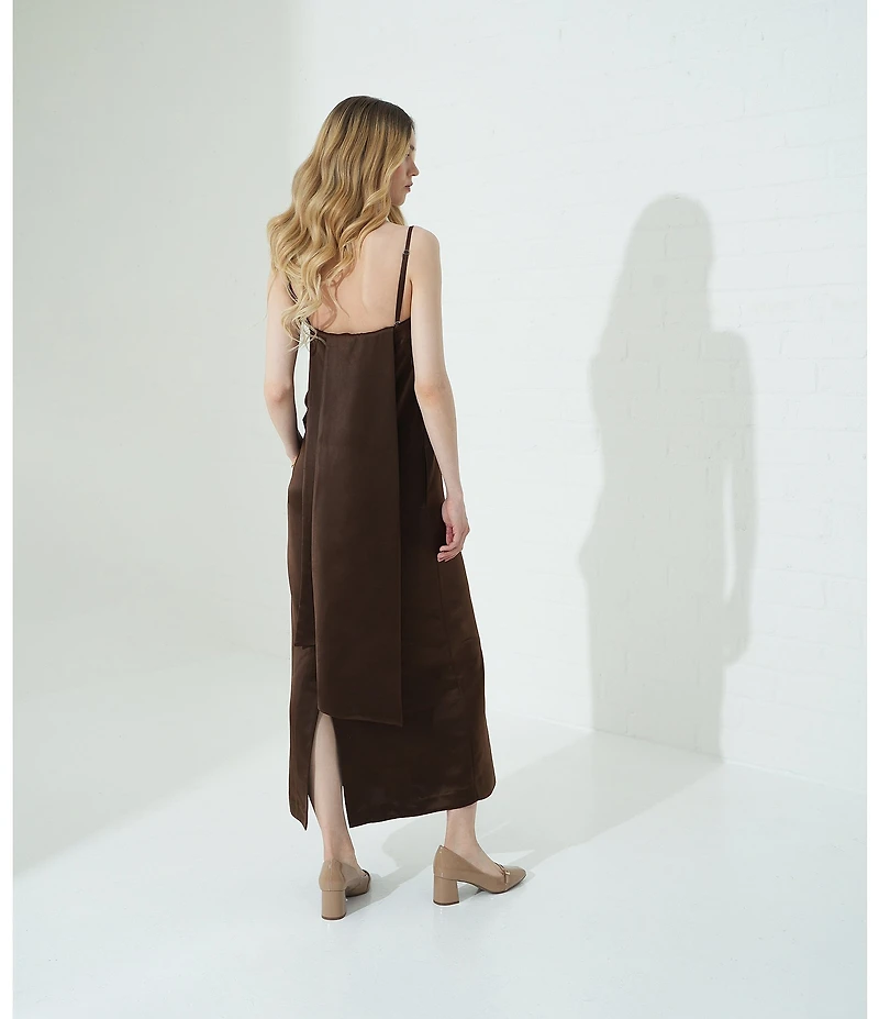 Le' AL.X Satin Square Neck Spaghetti Strap Column Coordinating Maxi Dress