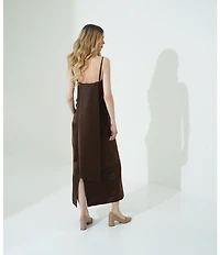 Le' AL.X Satin Square Neck Spaghetti Strap Column Coordinating Maxi Dress