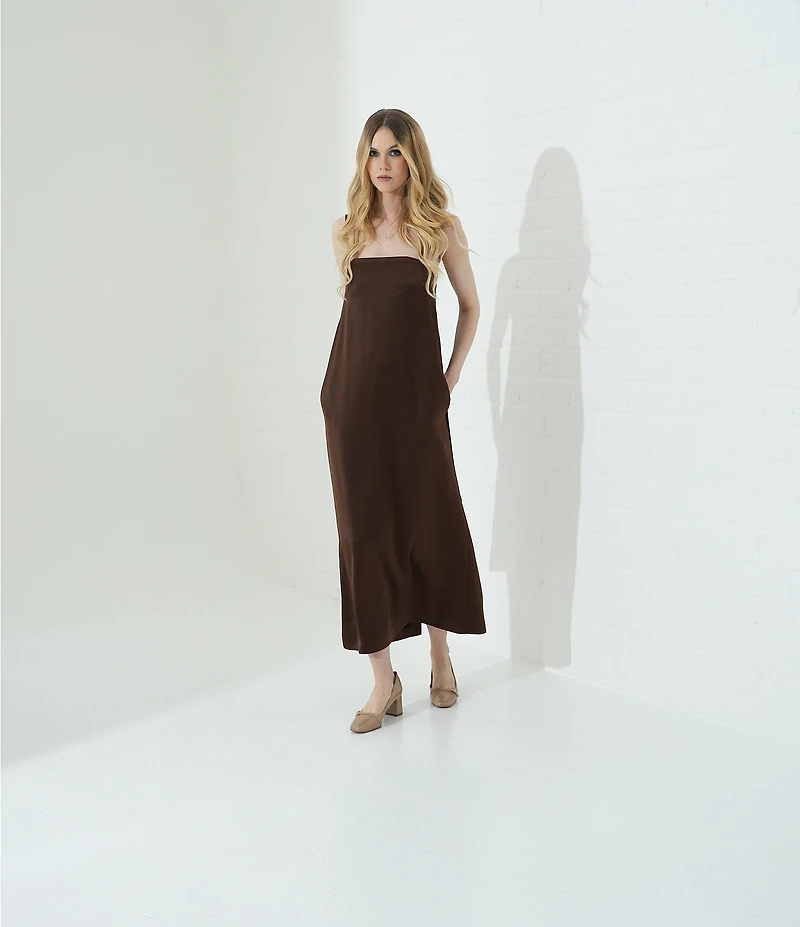 Le' AL.X Satin Square Neck Spaghetti Strap Column Coordinating Maxi Dress