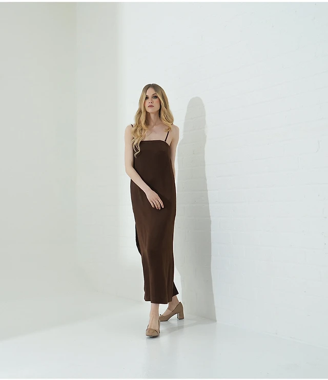 knee length dresses for ladies Striped Print Square Neck Spaghetti Strap High Waist Casual Maxi Dress   roschic
