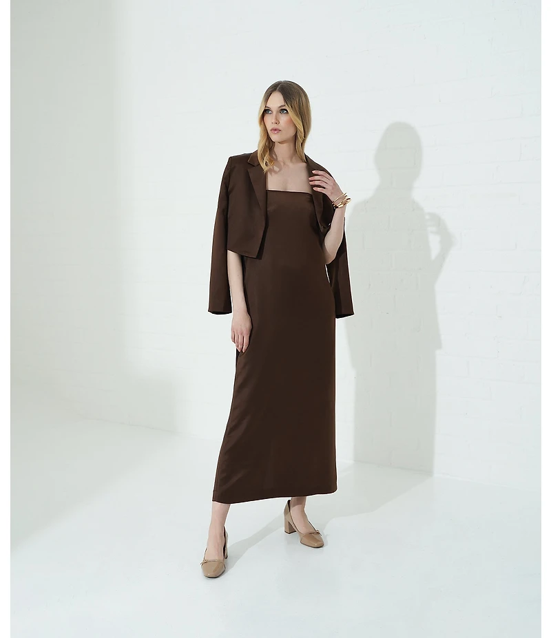 Le' AL.X Satin Square Neck Spaghetti Strap Column Coordinating Maxi Dress