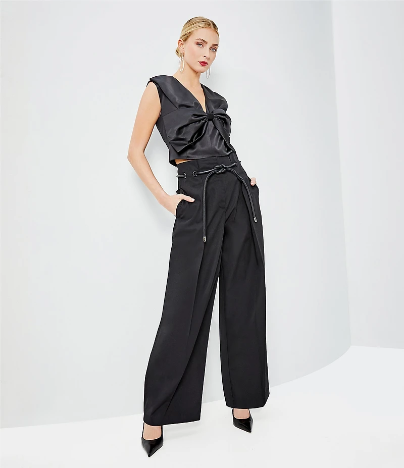 Le' AL.X Satin V-Neck Sleeveless 3D Bow Mod Crop Top