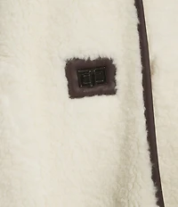 Le' AL.X Shearling Contrast Trim Crew Neck Long Sleeve Button Front Mid Length Bomber Jacket