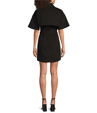 Le' AL.X Short Sleeve Snap Collar Belted Mini Shirt Dress