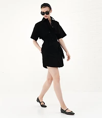 Le' AL.X Short Sleeve Snap Collar Belted Mini Shirt Dress