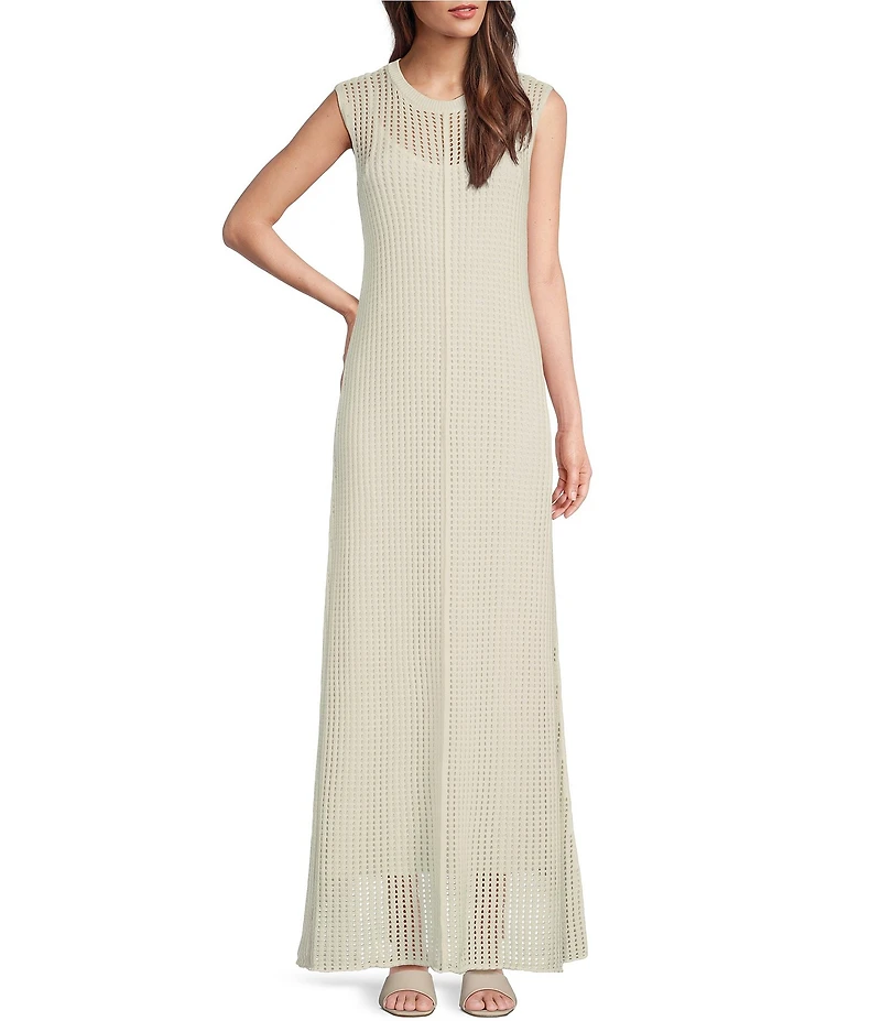 Le' AL.X Knit Crochet Crew Neck Sleeveless Shift Maxi Dress