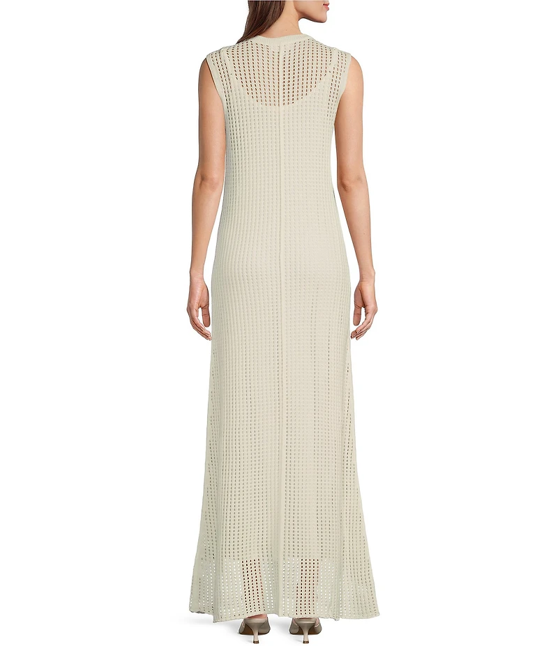 Le' AL.X Knit Crochet Crew Neck Sleeveless Shift Maxi Dress