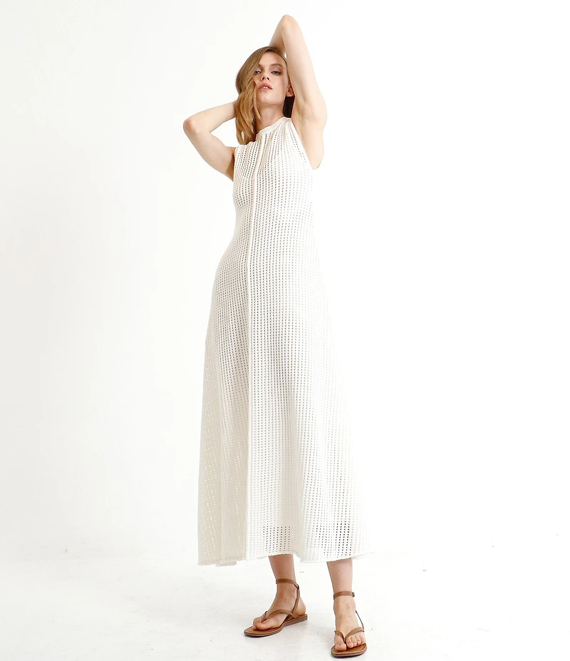 Le' AL.X Knit Crochet Crew Neck Sleeveless Shift Maxi Dress