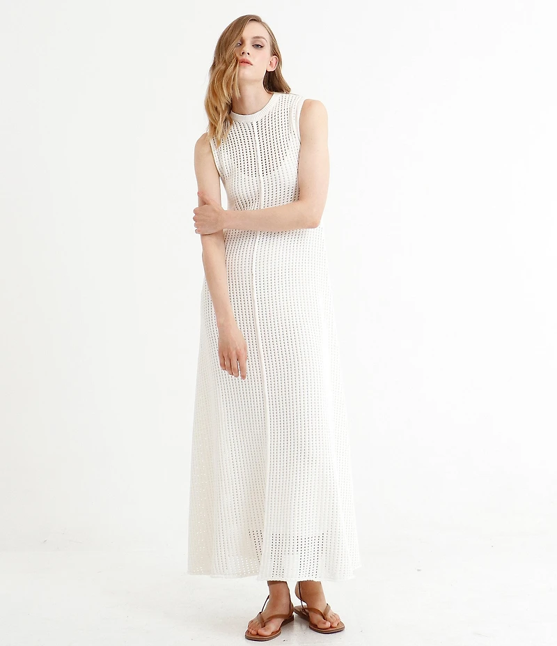 Le' AL.X Knit Crochet Crew Neck Sleeveless Shift Maxi Dress