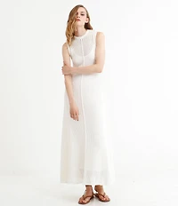Le' AL.X Knit Crochet Crew Neck Sleeveless Shift Maxi Dress