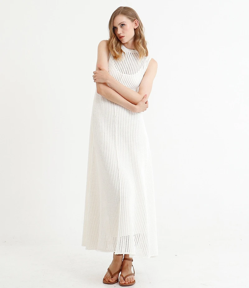 Le' AL.X Knit Crochet Crew Neck Sleeveless Shift Maxi Dress
