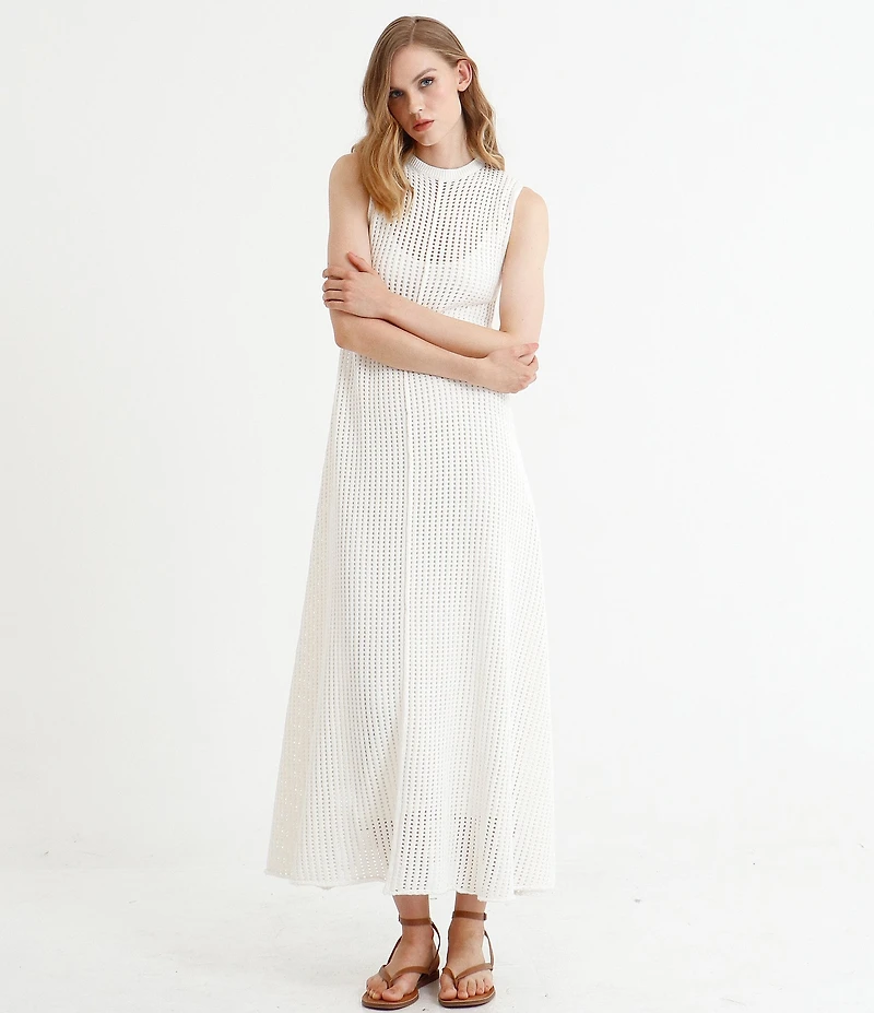 Le' AL.X Knit Crochet Crew Neck Sleeveless Shift Maxi Dress