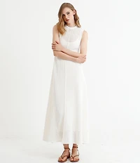 Le' AL.X Knit Crochet Crew Neck Sleeveless Shift Maxi Dress