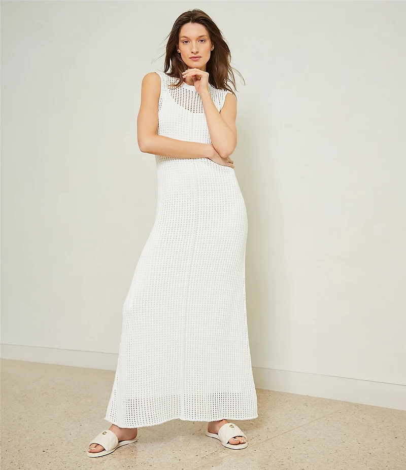 Le' AL.X Knit Crochet Crew Neck Sleeveless Shift Maxi Dress