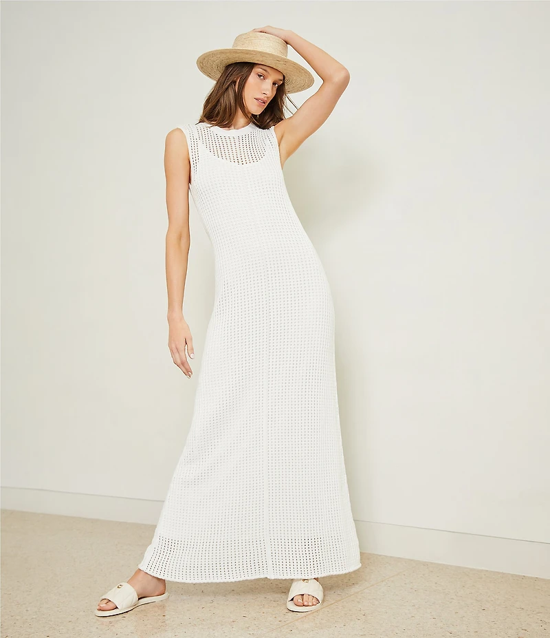 Le' AL.X Knit Crochet Crew Neck Sleeveless Shift Maxi Dress
