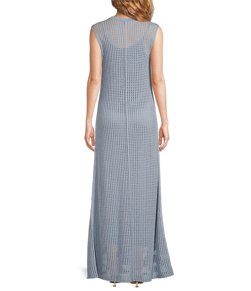 Le' AL.X Knit Crochet Crew Neck Sleeveless Shift Maxi Dress