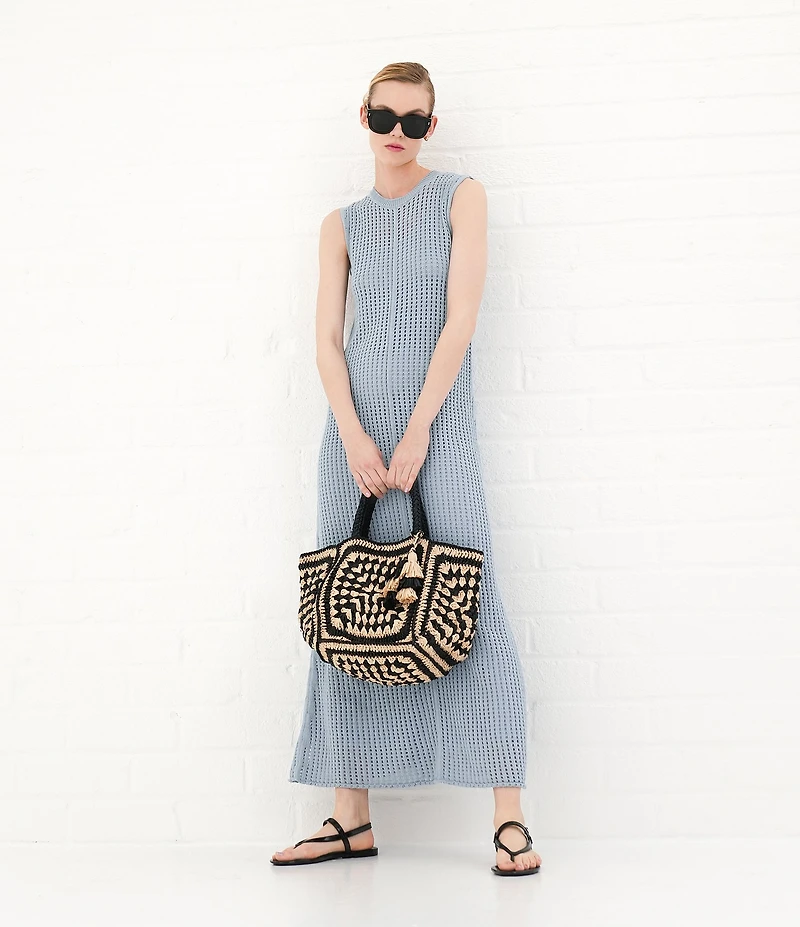 Le' AL.X Knit Crochet Crew Neck Sleeveless Shift Maxi Dress