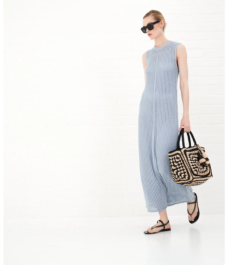 Le' AL.X Knit Crochet Crew Neck Sleeveless Shift Maxi Dress