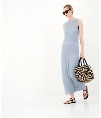 Le' AL.X Knit Crochet Crew Neck Sleeveless Shift Maxi Dress