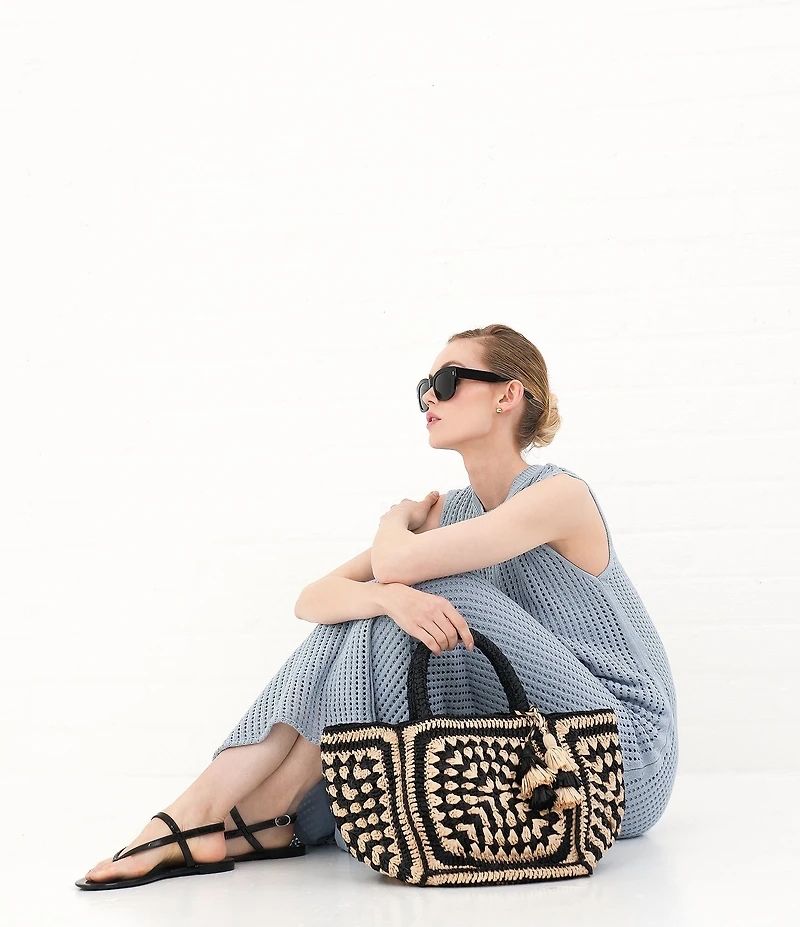 Le' AL.X Knit Crochet Crew Neck Sleeveless Shift Maxi Dress