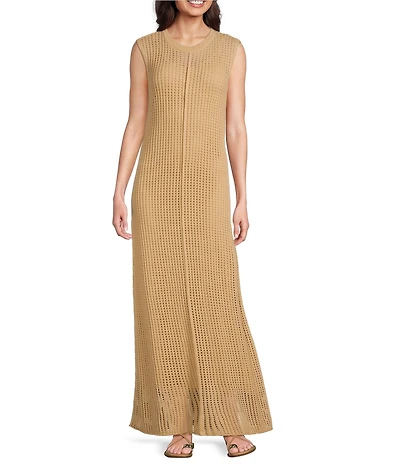 Le' AL.X Knit Crochet Crew Neck Sleeveless Shift Maxi Dress