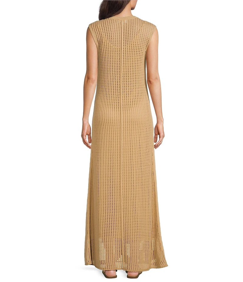 Le' AL.X Knit Crochet Crew Neck Sleeveless Shift Maxi Dress