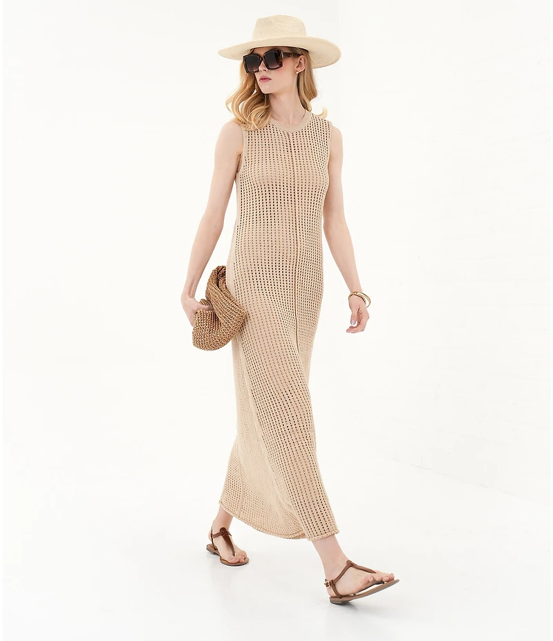 Le' AL.X Knit Crochet Crew Neck Sleeveless Shift Maxi Dress