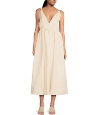 Le' AL.X Sleeveless V-Neck Side Pockets Parachute A-Line Midi Dress