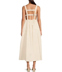 Le' AL.X Sleeveless V-Neck Side Pockets Parachute A-Line Midi Dress