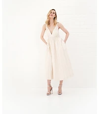 Le' AL.X Sleeveless V-Neck Side Pockets Parachute A-Line Midi Dress