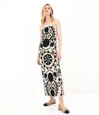 Le' AL.X Linen Embroidered Square Neck Sleeveless Spaghetti Strap Braided Belt Column Side Slit Maxi Coordinating Dress