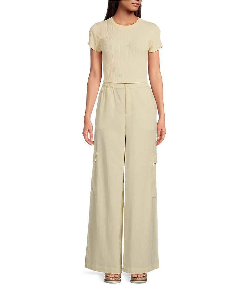 Le' AL.X Straight Leg High Rise Patch Pocket Cargo Trouser Pants