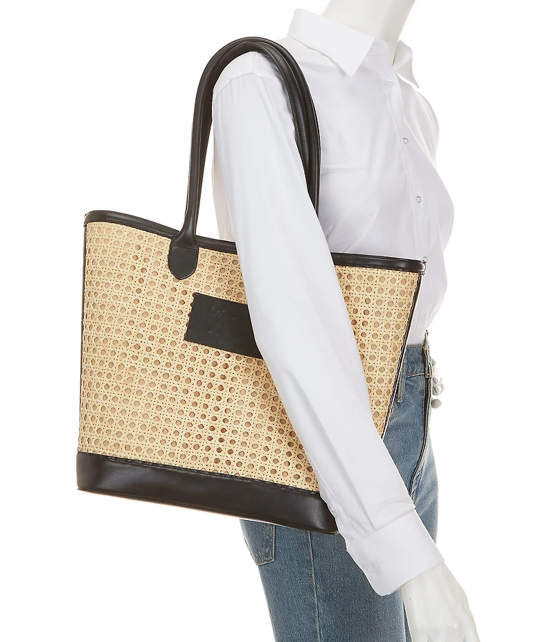 Le' AL.X Straw and Leather Tote Bag
