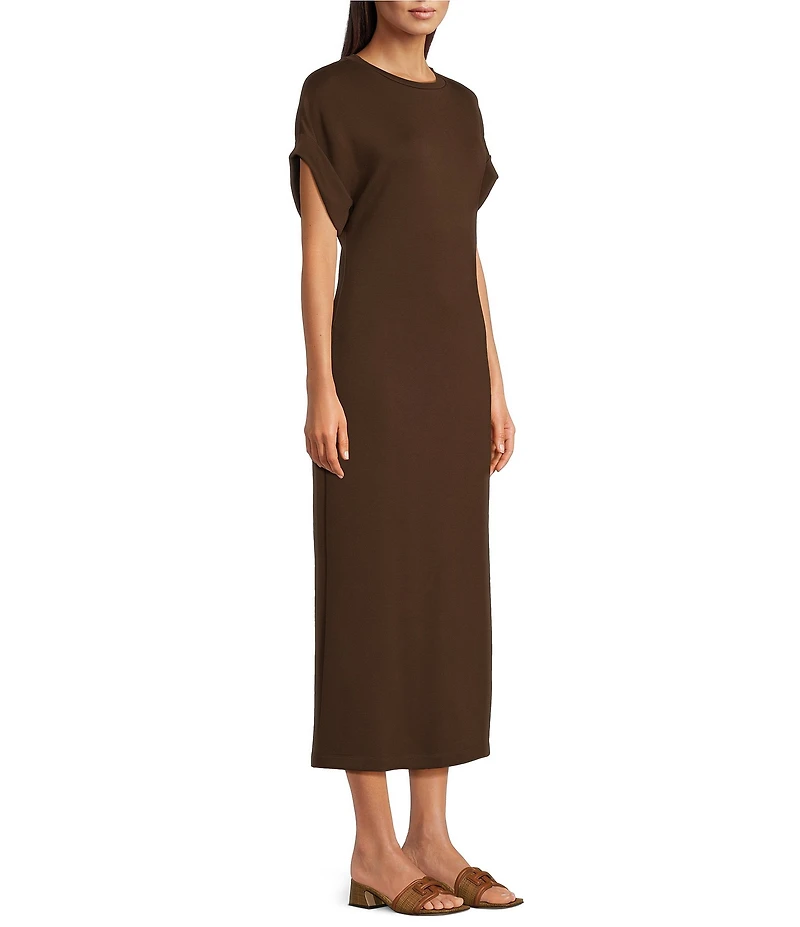 Le' AL.X Stretch Knit Crew Neck Short Cuffed Sleeve Midi T-Shirt Dress
