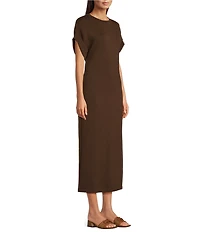 Le' AL.X Stretch Knit Crew Neck Short Cuffed Sleeve Midi T-Shirt Dress