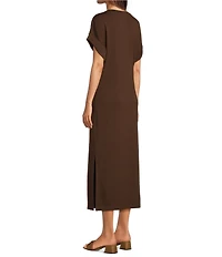 Le' AL.X Stretch Knit Crew Neck Short Cuffed Sleeve Midi T-Shirt Dress