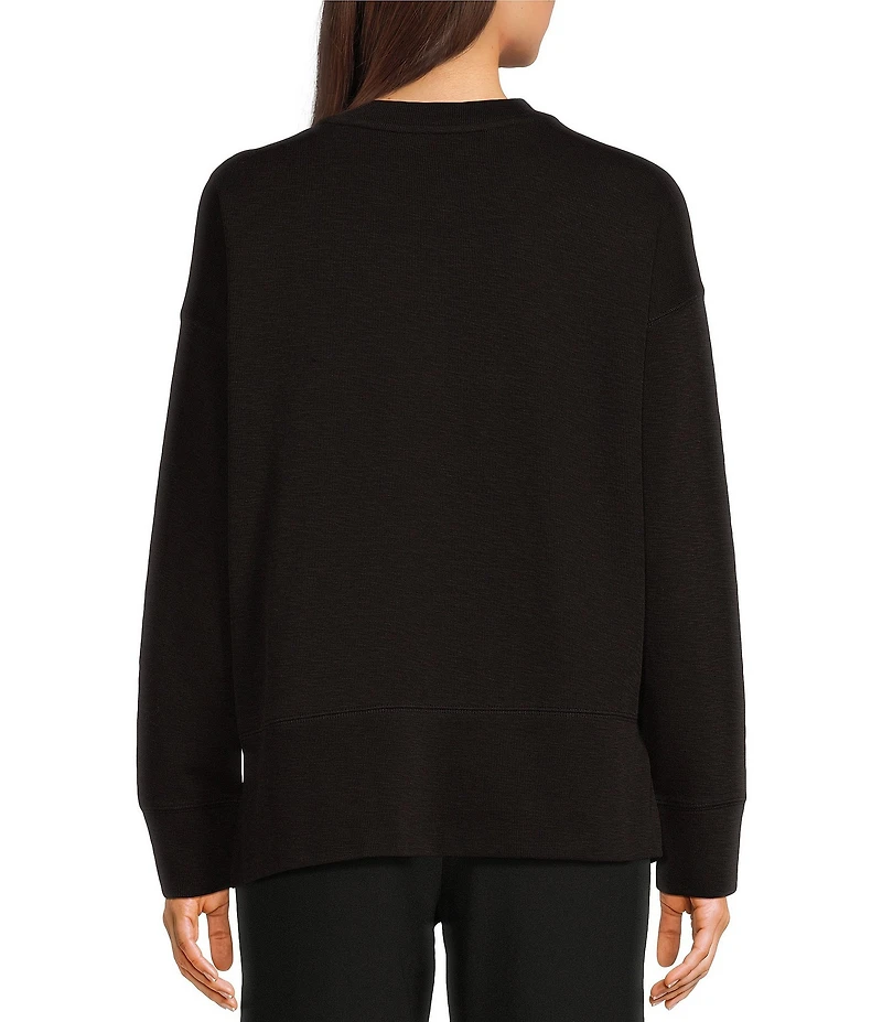 Le' AL.X Stretch Knit Organic Cotton Crew Neck Dropped Long Sleeve Pullover Coordinating Sweatshirt