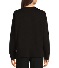 Le' AL.X Stretch Knit Organic Cotton Crew Neck Dropped Long Sleeve Pullover Coordinating Sweatshirt