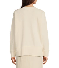 Le' AL.X Stretch Knit Organic Cotton Crew Neck Dropped Long Sleeve Pullover Coordinating Sweatshirt
