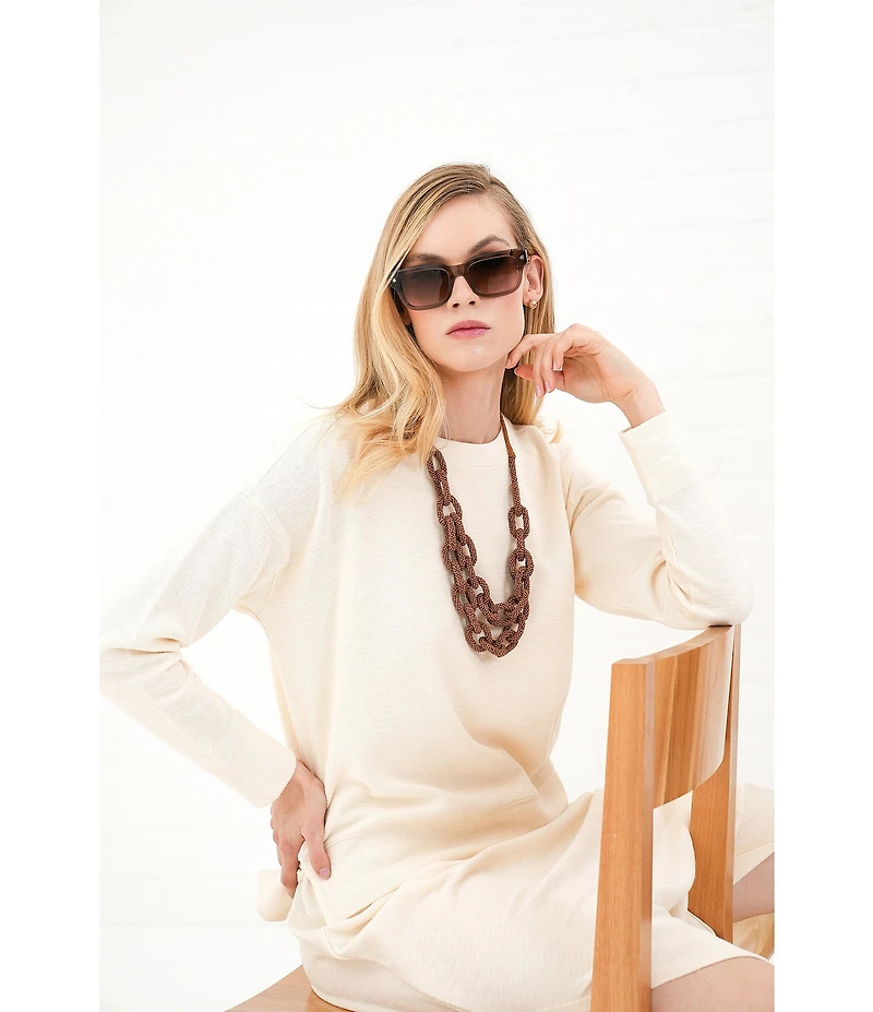 Le' AL.X Stretch Knit Organic Cotton Crew Neck Dropped Long Sleeve Pullover Coordinating Sweatshirt