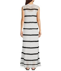 Le' AL.X Stripe Knit Crochet Crew Neck Sleeveless Shift Maxi Dress