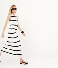 Le' AL.X Stripe Knit Crochet Crew Neck Sleeveless Shift Maxi Dress