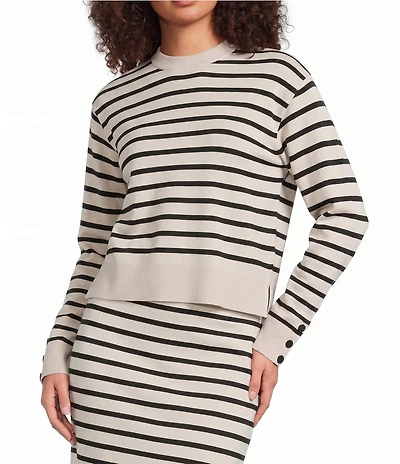 Le' AL.X Striped Crew Neck Long Sleeve Knit Coordinating Pullover Top