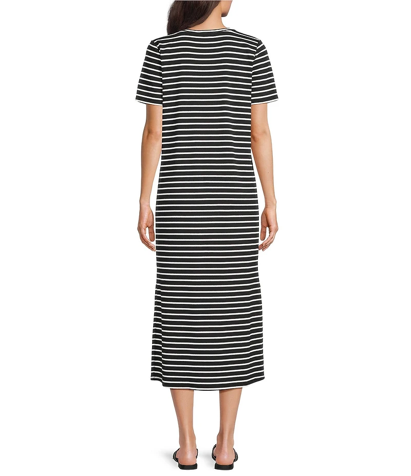 Le' AL.X Striped Print Crew Neck Short Sleeve Midi Dress