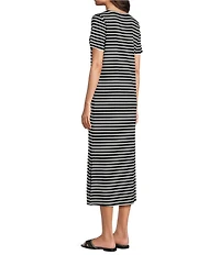 Le' AL.X Striped Print Crew Neck Short Sleeve Midi Dress