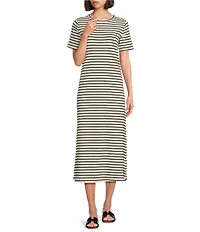Le' AL.X Stripe Stretch Knit Crew Neck Short Sleeve T-Shirt Midi Dress