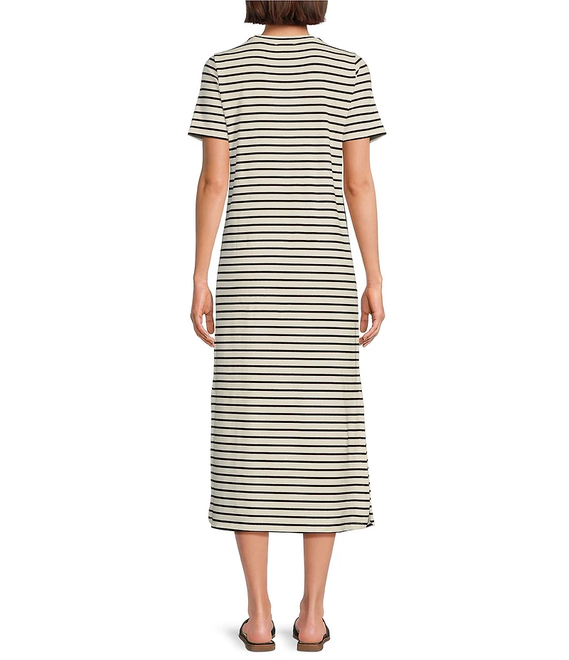 Le' AL.X Stripe Stretch Knit Crew Neck Short Sleeve T-Shirt Midi Dress