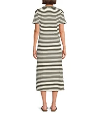 Le' AL.X Stripe Stretch Knit Crew Neck Short Sleeve T-Shirt Midi Dress